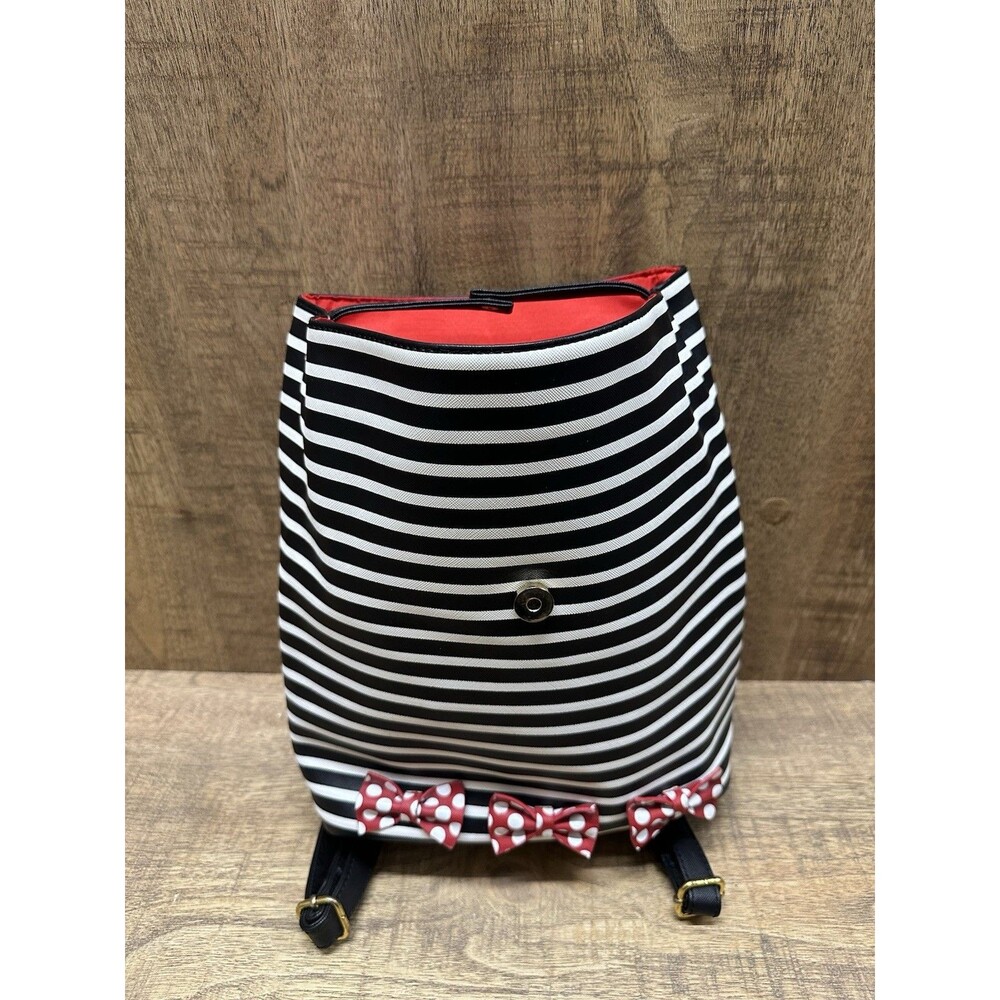 Disney Parks Paris Minnie Mouse black white stripe polkadot backpack - Picture 11 of 14